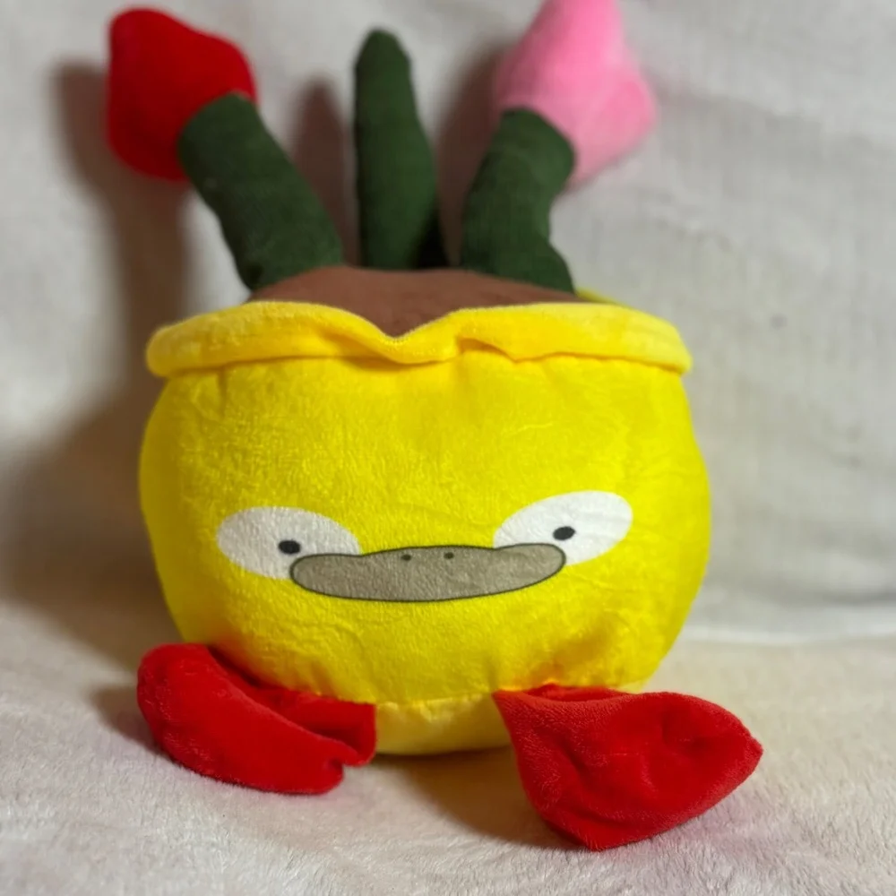 Cute Plush Tulip Plant in Yellow Duck Pot with Red Feet Soft - Lissidoll